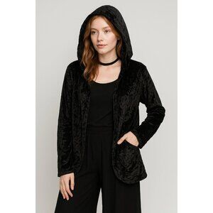 Handmade Nepal Black Crushed Velvet Rayon Hooded Cardigan Jacket | Gypsy Rose